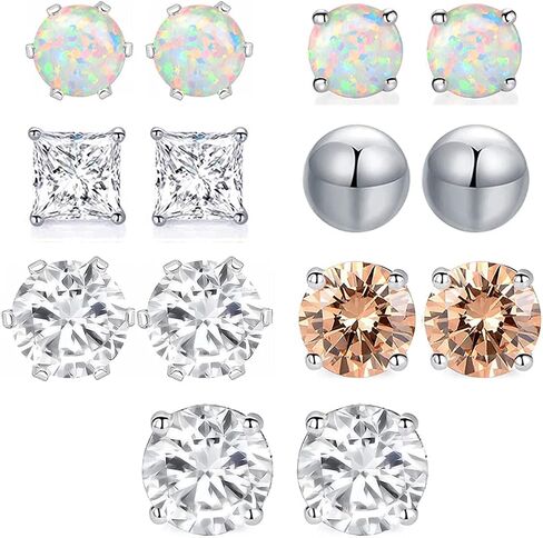 Pack of 7 Cubic Zirconia Stud Earrings 18K Gold Plated Hypoallergenic for Sensitive Ears in Saudi Arabia