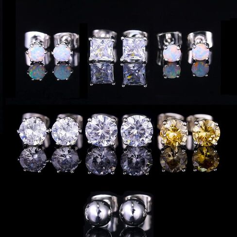 Pack of 7 Cubic Zirconia Stud Earrings 18K Gold Plated Hypoallergenic for Sensitive Ears in Saudi Arabia
