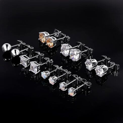 Pack of 7 Cubic Zirconia Stud Earrings 18K Gold Plated Hypoallergenic for Sensitive Ears in Saudi Arabia