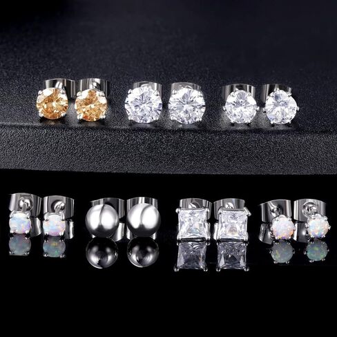 Pack of 7 Cubic Zirconia Stud Earrings 18K Gold Plated Hypoallergenic for Sensitive Ears in Saudi Arabia