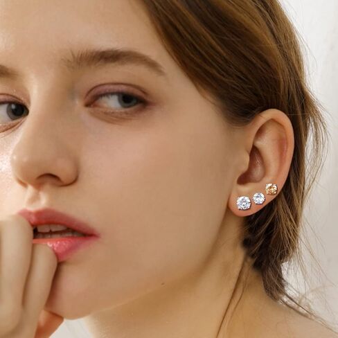 Pack of 7 Cubic Zirconia Stud Earrings 18K Gold Plated Hypoallergenic for Sensitive Ears in Saudi Arabia