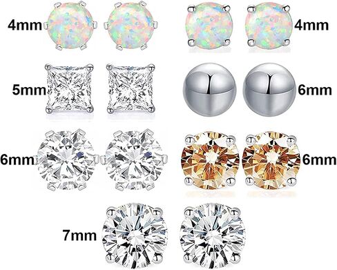 Pack of 7 Cubic Zirconia Stud Earrings 18K Gold Plated Hypoallergenic for Sensitive Ears in Saudi Arabia
