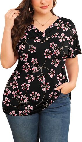 TIANZHU Womens Plus Size Tops V Neck Tunic Shirt for Women Blouses & Button-Down Shirts Business Casual Tops in Kuwait