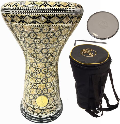 طبلة دربوكة مقاس 17 بوصة - طبلة يدوية رائعة وأداة إيقاعية للإهداء - أداة صنع في مصر مثل طبلة الجيمبي - تسمى أيضًا طبلة الدومبيك (الواحة الزرقاء)، DAR029 in Kuwait