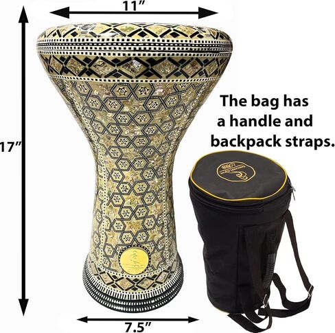 طبلة دربوكة مقاس 17 بوصة - طبلة يدوية رائعة وأداة إيقاعية للإهداء - أداة صنع في مصر مثل طبلة الجيمبي - تسمى أيضًا طبلة الدومبيك (الواحة الزرقاء)، DAR029 in Kuwait