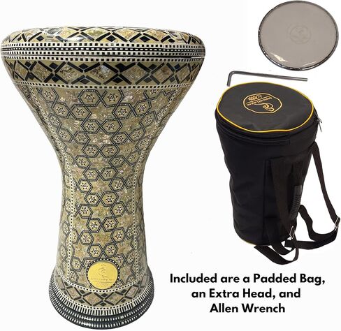 طبلة دربوكة مقاس 17 بوصة - طبلة يدوية رائعة وأداة إيقاعية للإهداء - أداة صنع في مصر مثل طبلة الجيمبي - تسمى أيضًا طبلة الدومبيك (الواحة الزرقاء)، DAR029 in Kuwait