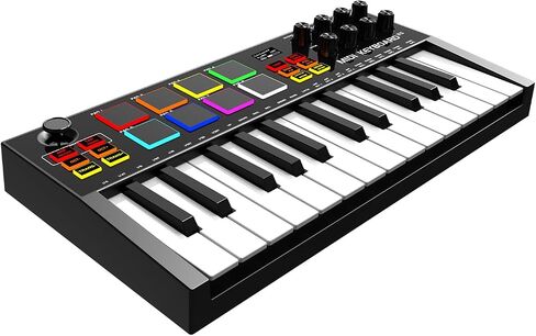 MIDI Keyboard Controller, 25 Key Rechargeable MIDI Keyboard with 8 Backlit Drum Pads, 8 Knobs, OLED Display, DAW Integration, MIDI Controller for Music Production in Saudi Arabia