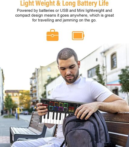 MIDI Keyboard Controller, 25 Key Rechargeable MIDI Keyboard with 8 Backlit Drum Pads, 8 Knobs, OLED Display, DAW Integration, MIDI Controller for Music Production in Saudi Arabia
