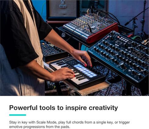 Novation Launchkey 61 [MK4] – 61 مفتاحًا شبه مرجح، USB، وحدة تحكم لوحة مفاتيح MIDI مع تكامل DAW. أوضاع التآلف والمقياس، و8 منصات طبول، وأداة تتابعية - تتضمن حزمة برامج لإنتاج الموسيقى in Kuwait