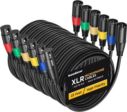 InnoGear XLR Microphone Cables, 25 Feet 6 Pack Oxygen-Free Copper Male to Female 3-Pin Balanced XLR Mic Cables Cord for Speaker Podcast Audio Mixer DMX Effector Amplifier Sound Card, Multicolored in Saudi Arabia