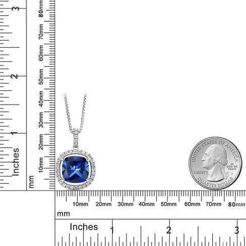 Gem Stone King 925 Sterling Silver 12MM Cushion Gemstone Birthstone and White Moissanite Necklace | Halo Pendant Necklace for Women | With 18 Inch Silver Chain in Saudi Arabia