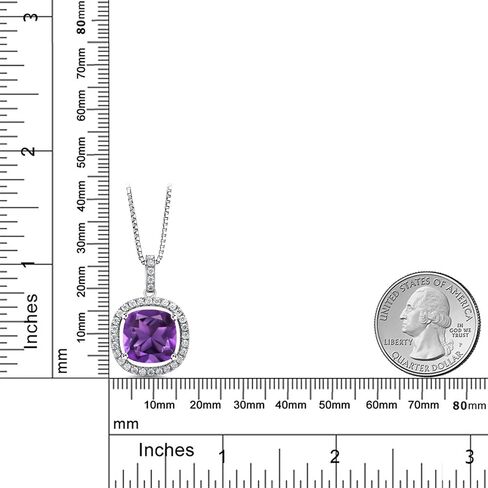 Gem Stone King 925 Sterling Silver 12MM Cushion Gemstone Birthstone and White Moissanite Necklace | Halo Pendant Necklace for Women | With 18 Inch Silver Chain in Saudi Arabia