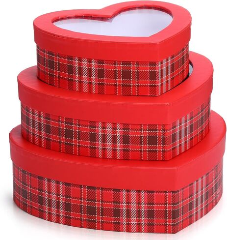 Thenshop 3 Pcs Valentines Boxes Heart Shaped Boxes for Flowers Gift Box with Lid Floral Goody Box for Wedding Valentine's Day Birthday Present Packaging, 3 Sizes(Dot) in Saudi Arabia