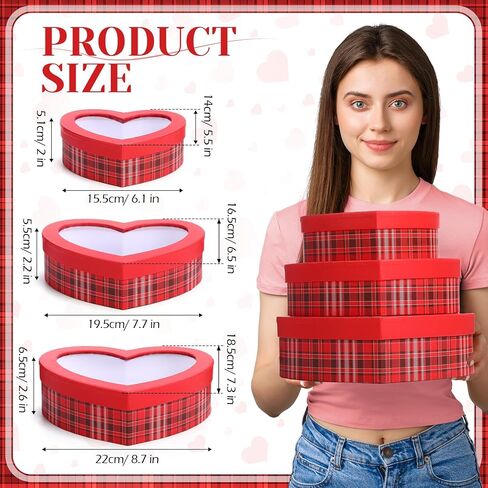 Thenshop 3 Pcs Valentines Boxes Heart Shaped Boxes for Flowers Gift Box with Lid Floral Goody Box for Wedding Valentine's Day Birthday Present Packaging, 3 Sizes(Dot) in Saudi Arabia