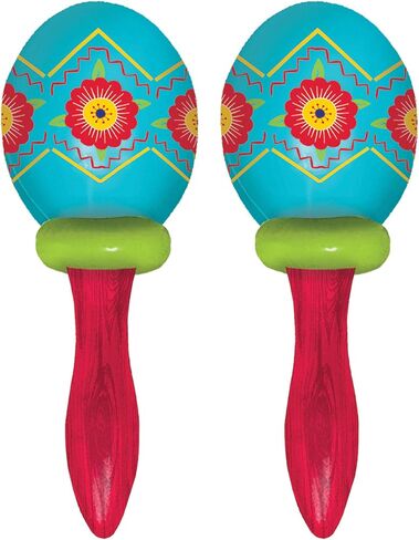 Amscan Vibrant Colorful Fiesta Plastic Maraca Favors - 7" (Pack of 2) - Perfect for Cinco de Mayo in Saudi Arabia