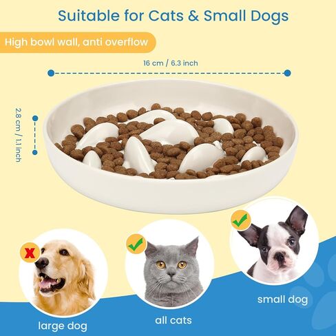 Iunpvet Ceramic Cat Slow Feeder Food Bowl, Higher Edges Non-Spill Design Fun Cat Puzzle Feeder Bowl, Anti Vomiting Anti Gulping Healthy Eating Diet Pet Bowls for Small Pets(Ceramic+Circular+White) in Saudi Arabia