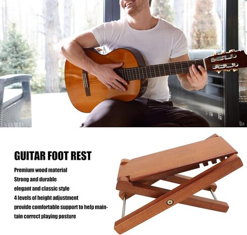 Wooden Guitar Footrest,Adjustable Height Foldable Guitar Foot Stool for Guitar Player Performance (Ashtree Wood) in Saudi Arabia