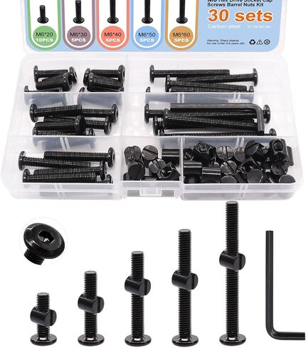 weideer 26 Set Crib Screws Hardware Replacement Kit Baby Bed Frame Bolts M6x20/40/50/60/70/80mm Barrel Nuts Wooden Dowel Pins Hex Drive Socket Cap Screws Kit for Beds Chairs Furniture in Kuwait