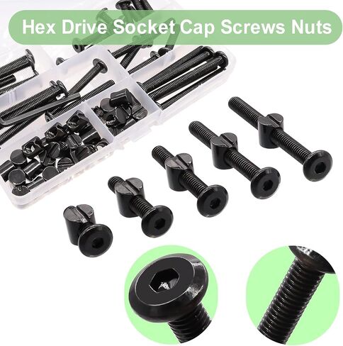 weideer 26 Set Crib Screws Hardware Replacement Kit Baby Bed Frame Bolts M6x20/40/50/60/70/80mm Barrel Nuts Wooden Dowel Pins Hex Drive Socket Cap Screws Kit for Beds Chairs Furniture in Kuwait