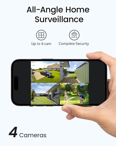 aosu 3K/5MP Solar Security Cameras Wireless Outdoor System, 4-Cam-Kit | 3K/5MP Ultra HD Night Vision, 166° Ultra-Wide-Angle, Cross-Camera Tracking, Spotlight & Siren Alarm, No Subscription Required in Saudi Arabia