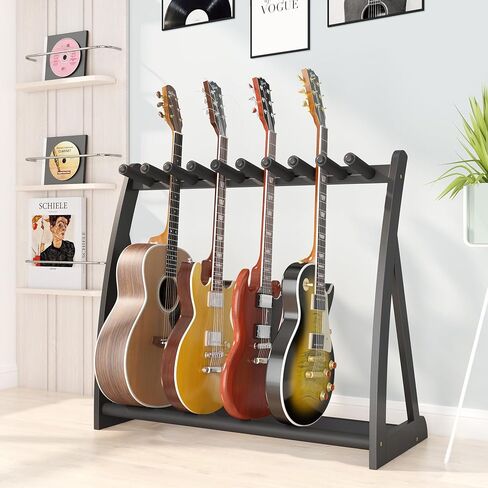 Guitar Stand Rack, Multi-Guitar Display Rack Adjustable Bamboo Guitars Holder Electric Guitar Stands Floor Storage for Bass Acoustic, Home Studio, Band Stage(Natural) in Saudi Arabia