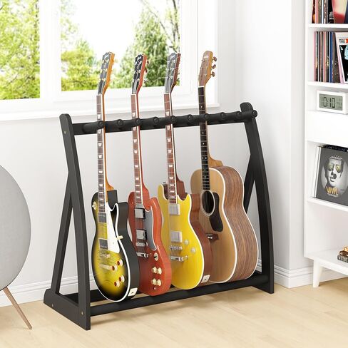 Guitar Stand Rack, Multi-Guitar Display Rack Adjustable Bamboo Guitars Holder Electric Guitar Stands Floor Storage for Bass Acoustic, Home Studio, Band Stage(Natural) in Saudi Arabia