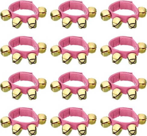 PATIKIL 12pcs Wrist Bells, Jingle Bells Ankle Bells Wrist Bells Bracelet Percussion Instruments Musical Rhythm Band with 4 Golden Bells for Party Christmas, Pink in Saudi Arabia