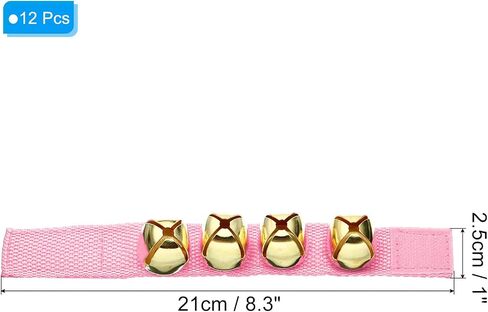 PATIKIL 12pcs Wrist Bells, Jingle Bells Ankle Bells Wrist Bells Bracelet Percussion Instruments Musical Rhythm Band with 4 Golden Bells for Party Christmas, Pink in Saudi Arabia