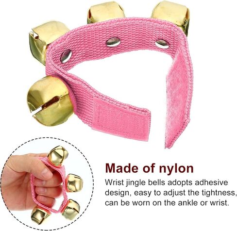 PATIKIL 12pcs Wrist Bells, Jingle Bells Ankle Bells Wrist Bells Bracelet Percussion Instruments Musical Rhythm Band with 4 Golden Bells for Party Christmas, Pink in Saudi Arabia