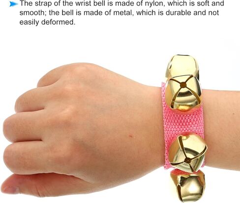 PATIKIL 12pcs Wrist Bells, Jingle Bells Ankle Bells Wrist Bells Bracelet Percussion Instruments Musical Rhythm Band with 4 Golden Bells for Party Christmas, Pink in Saudi Arabia