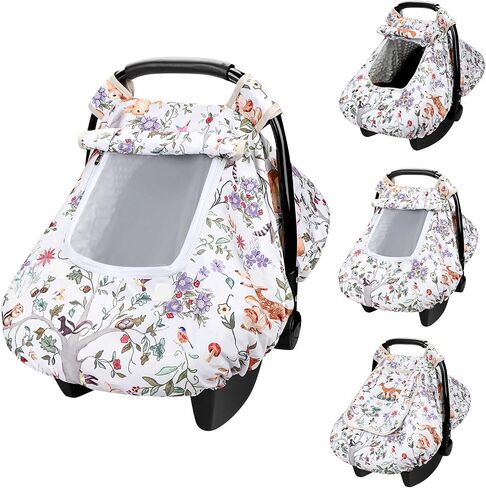 Car Seat Cover Baby Girl, Warm Winter Carseat Cover for Baby, Purple Floral Infant Car Seat Canopy with Peep Window, for Protecting Baby from Wind & Sun, Kick-Proof & Windproof in Saudi Arabia