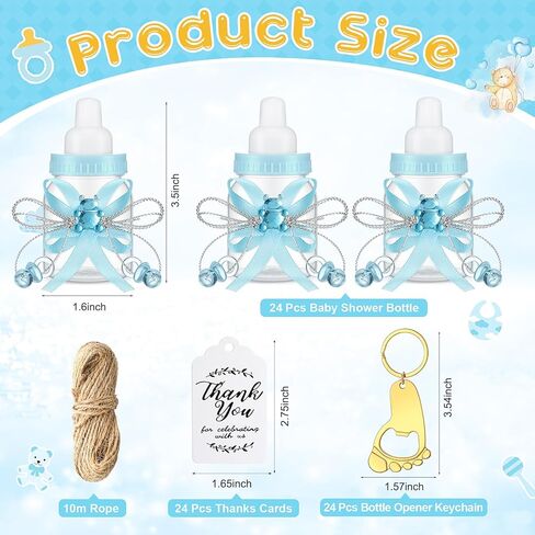 72 قطعة من هدايا زجاجات استحمام الأطفال من Sunnyray، 24 زجاجة حليب صغيرة للأطفال، 24 فتاحة زجاجات على شكل سلسلة مفاتيح ببصمة قدم الطفل، 24 بطاقة شكر، هدية هدايا للحفلات للفتيات الصبيان (أزرق، ذهبي) in Kuwait