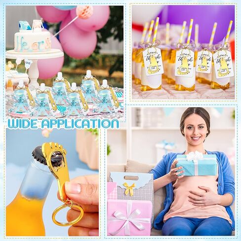 72 قطعة من هدايا زجاجات استحمام الأطفال من Sunnyray، 24 زجاجة حليب صغيرة للأطفال، 24 فتاحة زجاجات على شكل سلسلة مفاتيح ببصمة قدم الطفل، 24 بطاقة شكر، هدية هدايا للحفلات للفتيات الصبيان (أزرق، ذهبي) in Kuwait