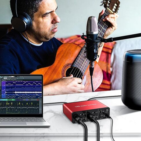 واجهة صوت USB 2i2 (24 بت/192 كيلو هرتز) + طاقة فانتوم 48 فولت لتسجيل البث والبث، التوصيل والتشغيل، واجهة صوت XLR ذات زمن وصول منخفض للغاية وخالية من الضوضاء باللون الأحمر (لا تتضمن برامج) in Kuwait