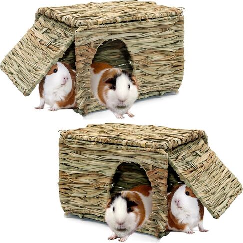 BWOGUE Large Grass House for Guinea Pigs,Hand Woven Straw Hut Foldable Small Animal Play Hideaway Bed with Double Openings Playhouse for Bunny Guinea Pig Chinchilla Ferret in Saudi Arabia