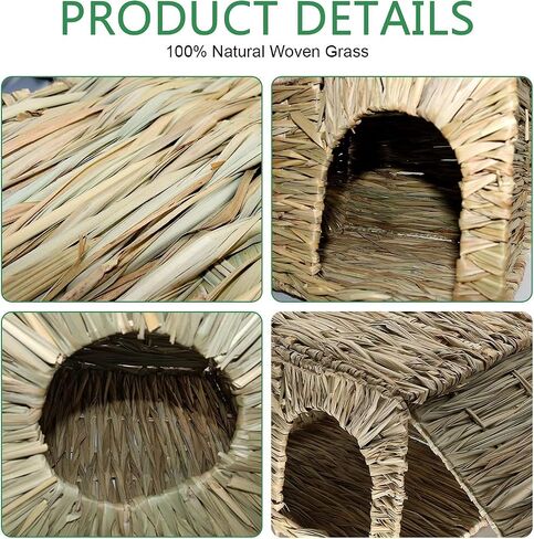 BWOGUE Large Grass House for Guinea Pigs,Hand Woven Straw Hut Foldable Small Animal Play Hideaway Bed with Double Openings Playhouse for Bunny Guinea Pig Chinchilla Ferret in Saudi Arabia