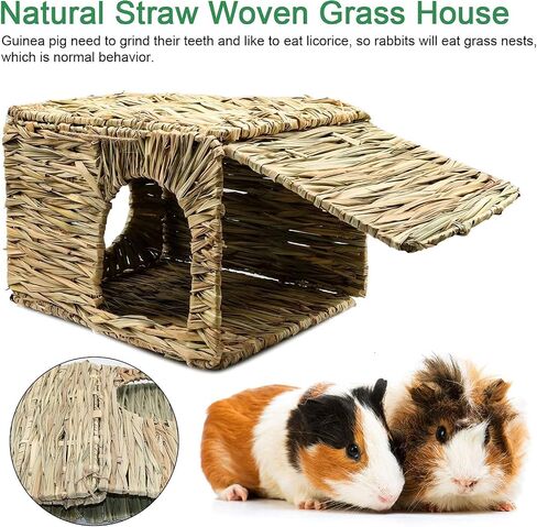 BWOGUE Large Grass House for Guinea Pigs,Hand Woven Straw Hut Foldable Small Animal Play Hideaway Bed with Double Openings Playhouse for Bunny Guinea Pig Chinchilla Ferret in Saudi Arabia