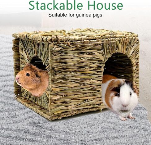 BWOGUE Large Grass House for Guinea Pigs,Hand Woven Straw Hut Foldable Small Animal Play Hideaway Bed with Double Openings Playhouse for Bunny Guinea Pig Chinchilla Ferret in Saudi Arabia
