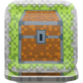 Blue Orchards Mining Fun Dinner Plates (Pack of 24) - Gamer Party Supplies, Gamer Birthday Decorations, Mining Craft Party Supplies, Pixel Miner Party Decorations, Gamer Birthday Party