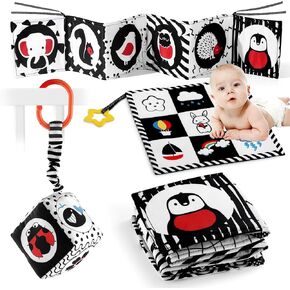 SAMMAS 3 Pcs Black and White High Contrast Baby Toys 0-6 Months for Newborn, Babies Sensory Soft Book for Early Education, Infant Tummy Time Cloth Book Toys, Montessori Toys for Babies