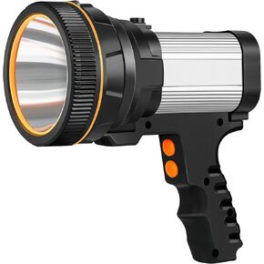 BIGSUN Bright Rechargeable Flashlight, Handheld 12800mAh High Power LED Spotlight Power Display Searchlight with Lantern and Power Bank Function for Home Security, Camping, Boating, Hunting