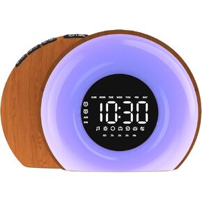 OrangeLight Wake Up Light Sunrise Alarm Clock for Bedroom Sunrise Sunset Simulation 25 Natural Sounds 13 Colors Night Light Dual Alarms and Snooze Sleep Aid for Heavy Sleepers Kids Adults (Wood Grain)