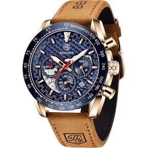 BENYAR Fashion Men's Quartz Chronograph Waterproof Silicone Watches Business Casual Sport Design Wrist Watch for Men Perfect for Father Son Black Blue Rose Gold