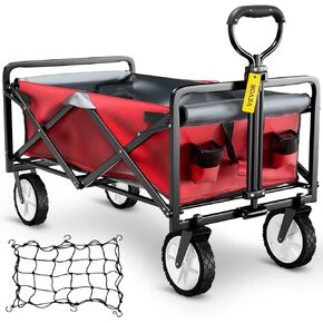 VEVOR Wagon Cart, Collapsible Folding Cart with 176lbs Load, Outdoor Utility Garden Cart, Adjustable Handle, Portable Foldable Carts and Wagons for Beach, Camping, Grocery, Black
