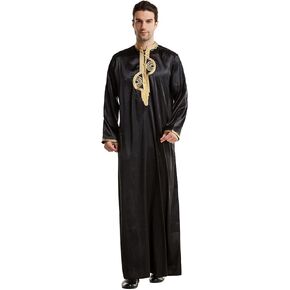 Qianliniuinc Men Abaya Islamic Clothing Dubai - Muslim Dresses Long Sleeve Thobe for Ramadan Arabic Kaftan Embroidery Saud Shirt White L in Kuwait