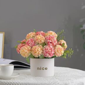 FTPRO Artificial Flowers and Vases,Fake Hydrangea with Eucalyptus Bouquet Combination, Realistic Dining Table, Living Room Home Decoration （Blue）