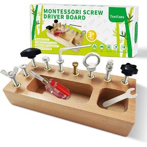 TenFans Wooden Montessori Busy Board with LED Light Switch and Screwdriver Tools - Sensory Toy for Toddlers 3+ Year Old Boys - Travel Activity and Educational Learning Toy Improves Fine Motor Skills