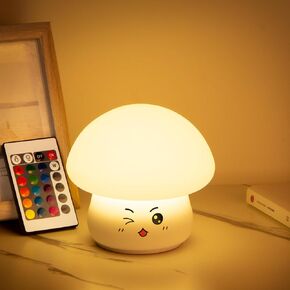 Kataou Mushroom Lamp，RGB Color Changing Mushroom Lamp Cordless,Rechargeable Mushroom Night Light， Nursery Squishy Silicone Lamp for Bedroom for Breastfeeding(Tap/Remote Control) Kids' Day Gift