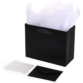 jabberwpacking 13.8" Large Black Premium Gift Bag with Tissue Paper and Card (Silk Paper Gift Bag) for Men Birthday Party Favor