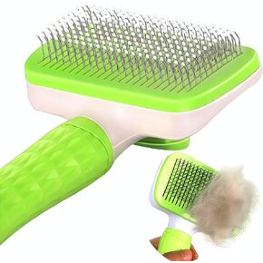 Pet Grooming Brush, Blue - Self Cleaning Hair Brush for Dogs and Cats, Removes Loose Undercoat, Bristles with Massage Particles, Ergonomic Handle, For Long or Short Hair Breeds